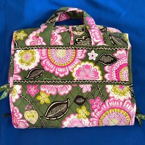 Vera Bradley Olive and Pink Floral Quilted Cosmetic Case